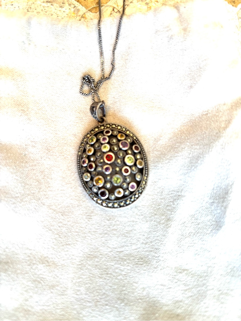 Vintage Multicolor Mosaic Crystal Pendant Necklace | Artisan Boho Statement